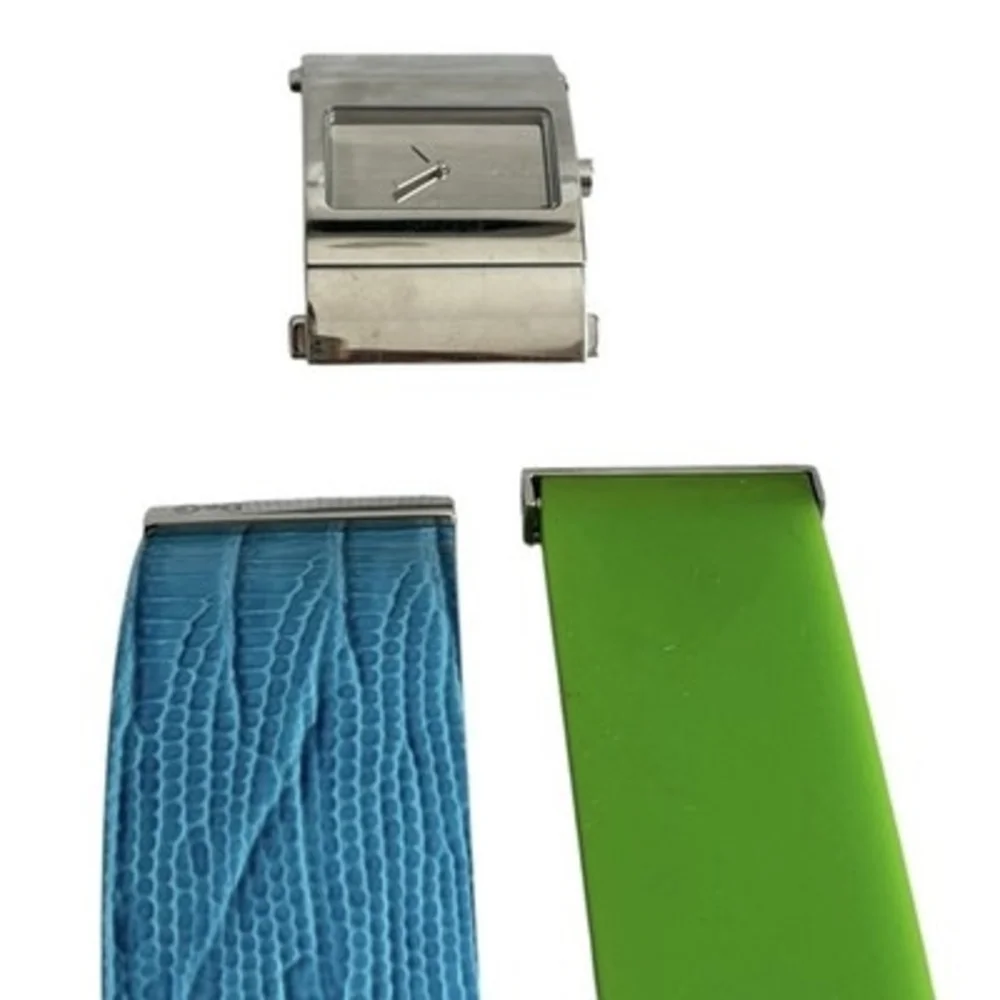 Dolce & Gabbana D&G Stainless Steel Watch Blue Leather Green Rubber Straps 3ATM